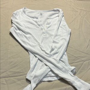 Brandy Melville White Long Sleeve Henley Top